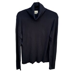 Neiman Marcus Black Silk Blend Knit Turtleneck Sweater Womens XL Long Sleeve